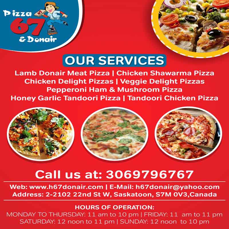 Order Specialty Pizzas Online Saskatoon | H 67 Donair and Pizza Restaurant
